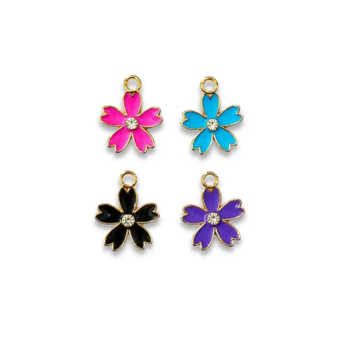 Flower Enamel Charms for Jewelry Making Set of 4