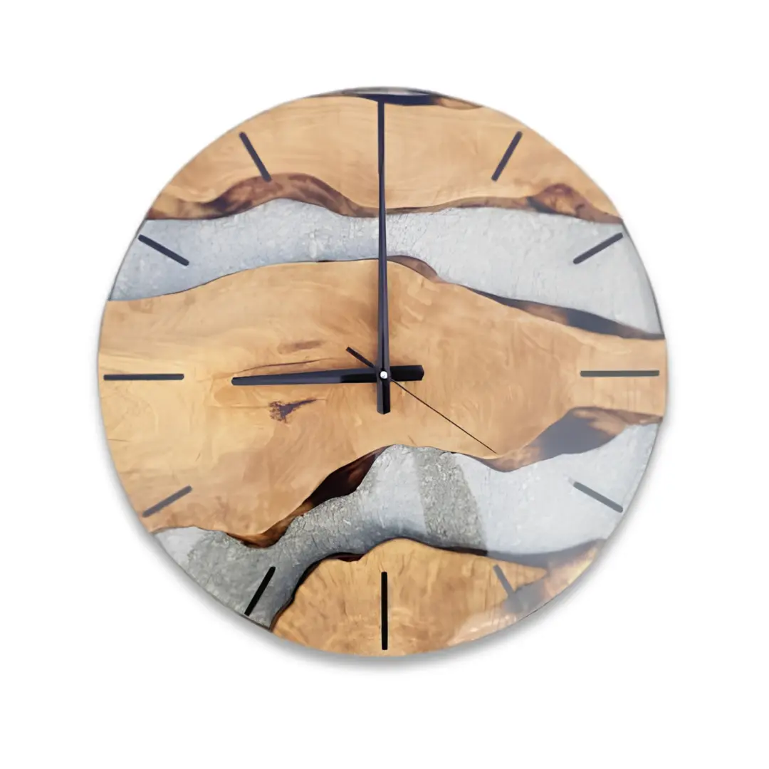 Luxury Wooden Fusion Resin Wall Clock With Stick