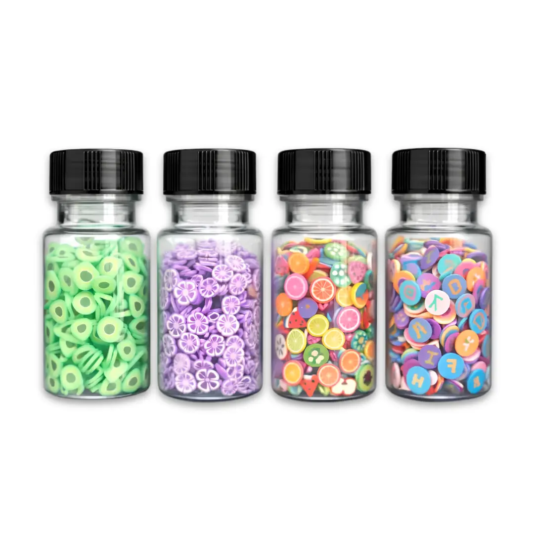 4 Jar Polymer Clay Slices Set (GMM232) – Alphabet, Fruit, Floral & Ring Designs for Resin Art & Nail Art – Set of 4