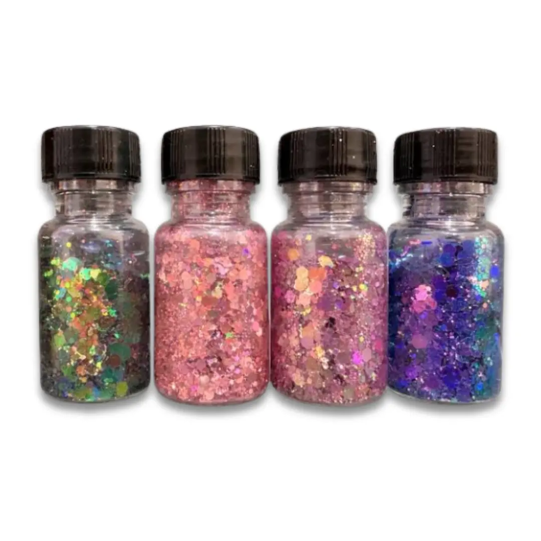Premium Glitter Flakes Combo Pack – Set of 4 Bottles – Shimmer Decoration Mix