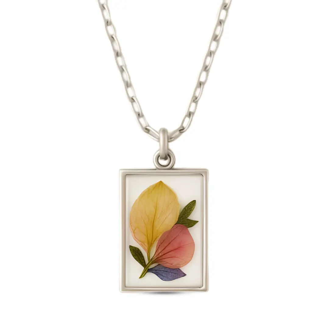 Rectangle Flower Preservation Resin Pendent